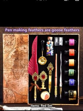 New Red Goose Feather 15pc Calligraphy Set #1328-2284